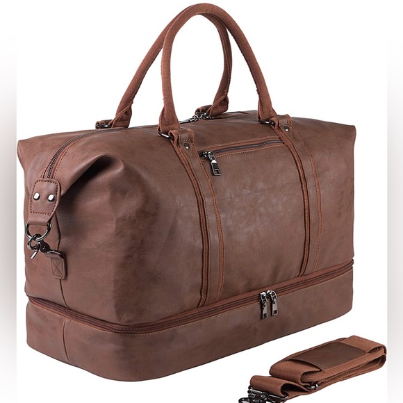 Bags Brand New Brown Vegan Leather Travel Bag With Shoe Pouch Nwt